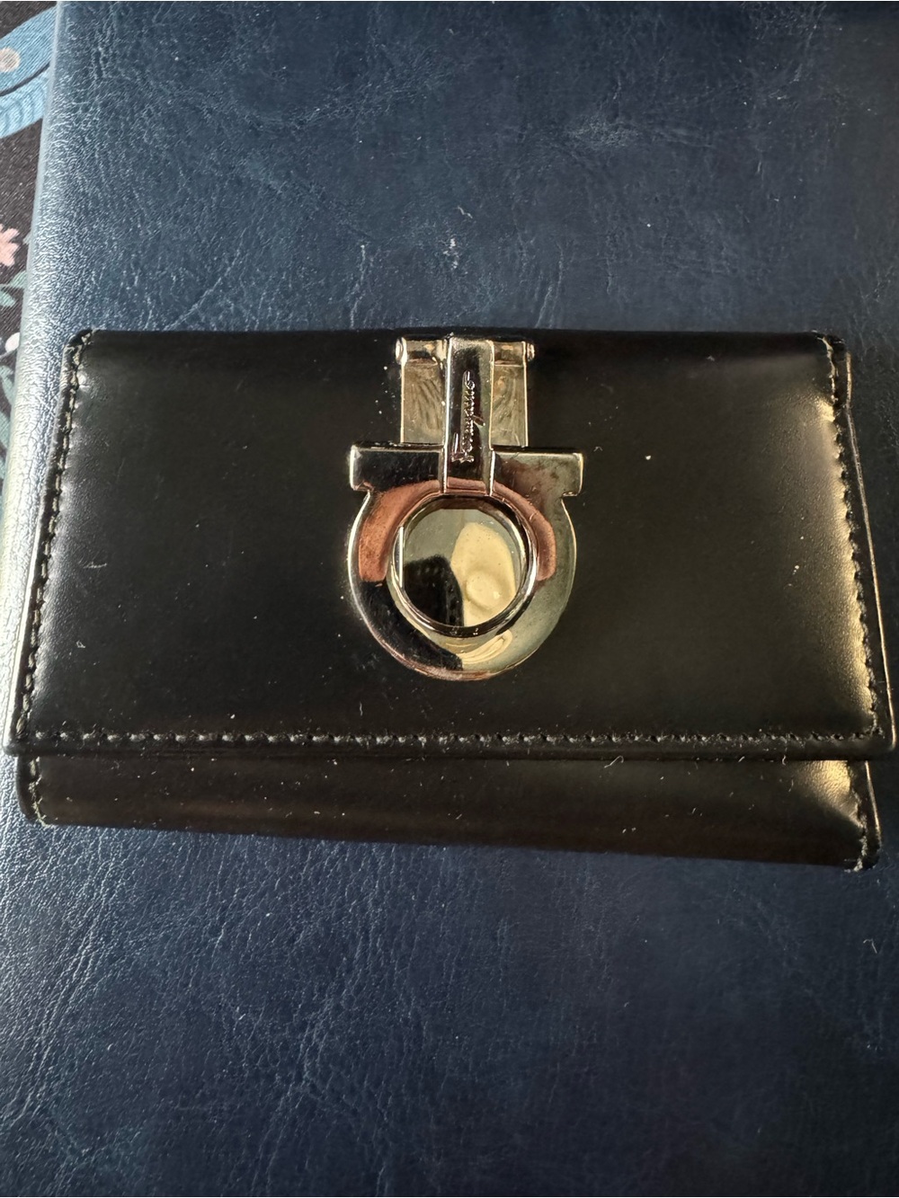 Vintage Salvatore Ferragamo Black Gancini Leather Key Holder Wallet